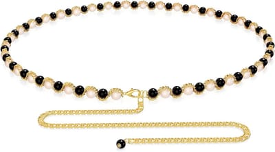 Plus Size Schouderband voor Dames, Lange Lichaamsketting met Faux Parels, Verstelbare Metalen Tailleketting en Modeaccessoires