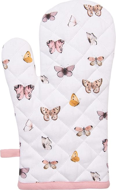 Clayre & Eef Ovenwant 18x30 cm Beige Roze Katoen Vlinders