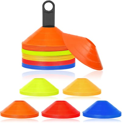 NAIZY Markeerhoedjes 50 stuks Sport Hoedjes Markeerschijvensets Set, Geschikt voor voetbal, cricket, rugby, hockey, tennis en vele andere sporten