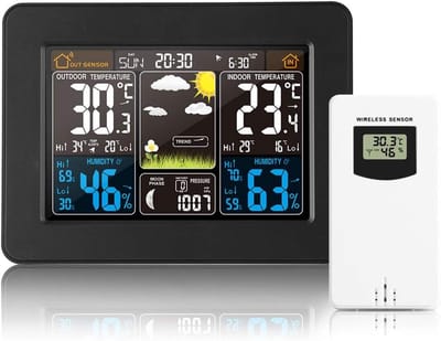 Draadloos digitaal weerstation - Met buitensensor, tijd, datum, temperatuur, luchtvochtigheid, barometer, alarm, maanfase, multifunctioneel (zwart)