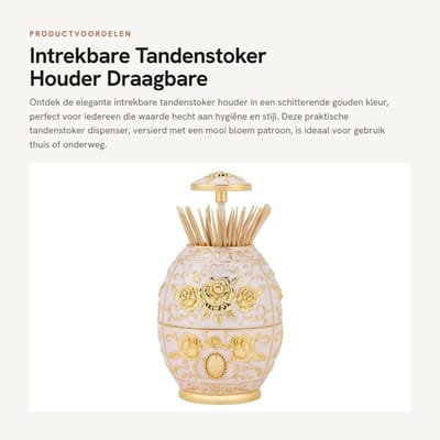 Dailygoods- Tandenstokerhouder Intrekbaar - Draagbaar - Zinklegering - Bloem Patroon - Ei Stijl - Handpers - Tandenstoker