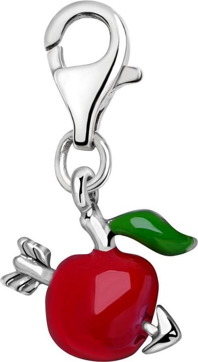 Quiges – Charm – Hanger - 3D Appel met Pijl - Verzilverd - karabijnslot - geschikt - voor - Bedelarmband - QHC156