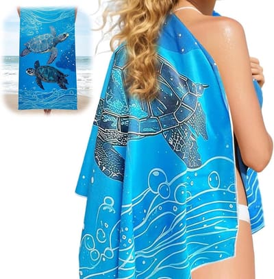 SnelShoppen - XXL Strandlaken 90x180 cm - Microvezel Handdoek Zacht & Huidvriendelijk - Absorberend & Sneldrogend Badlaken Groot met Schildpad Motief