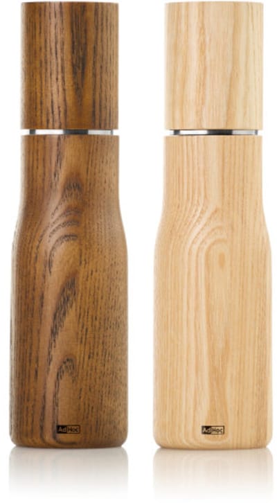 AdHoc Levo Peper- en Zoutmolen Set 21 cm – Handmatig – XL – CeraCutXL® Keramiek – Licht Essenhout & Warm Bruin Hout