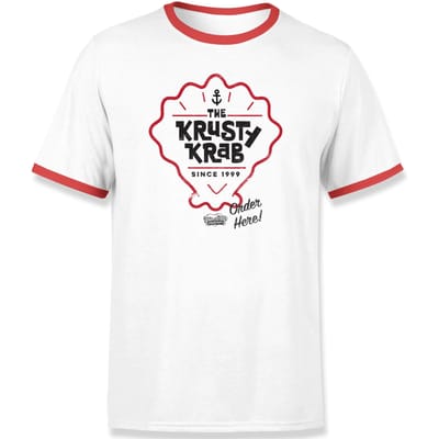 Spongebob Krusty Krab Unisex Ringer T-Shirt - Wit / Rood - S