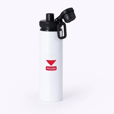 Hacebo® - Polska vlag hartje waterfles met draaidop zwart - Polen - reizigers - toerist - verjaardagscadeau - souvenir - vakantie - kado - water fles - 850ML