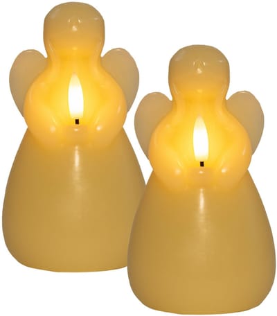 Anna's Collection LED kaars engel - 2x - ivoor - 14 x 8 cm - met timer - op batterijen - kerst - kerstkaarsen