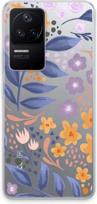 Case Company® - Hoesje geschikt voor Xiaomi Poco F4 hoesje - Flowers with blue leaves - Soft Cover Telefoonhoesje - Bescherming aan alle Kanten en Schermrand