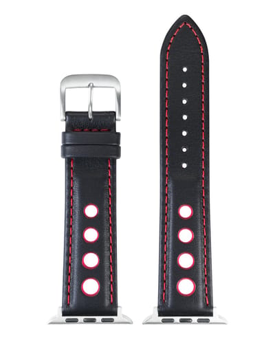 EULIT horlogeband geschikt voor Apple Watch 38/40/41 maat - Serie 1/2/3/4/5/6/7/8/9/10 + SE - racing smart - 20 mm - zwart rood - edelmetaal gesp glanzend - incl. adapter