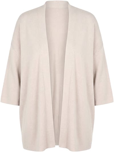 Ulla Popken - Dames - Vest oversized open model sjaalkraag korte mouwen - Grijsbeige - Maat 54+
