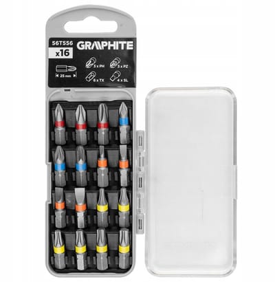 GRAPHITE Bitset 16 Delig 25mm CrV Staal met 1/4" Hex Aansluiting