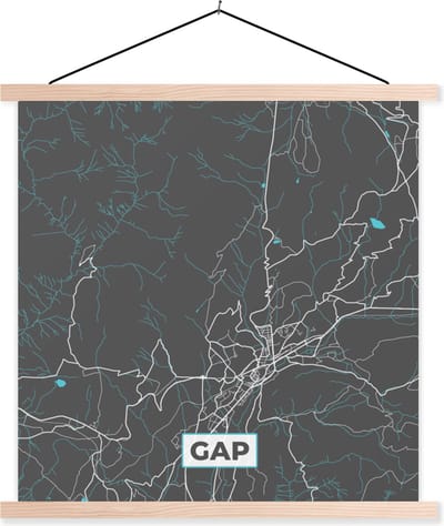 Posterhanger incl. Poster 40x40 cm - Schoolplaat - Gap - Frankrijk - Plattegrond - Kaart - Stadskaart - Textielposter - Blanke latten - Stadskaart