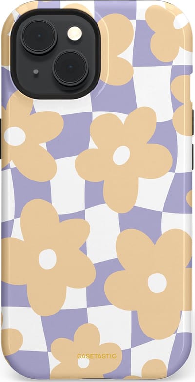 Casetastic hoesje geschikt voor Apple iPhone 15 - MagSafe - Dubbellaagse bescherming - Madeliefjes feest - Fashion Case - Zand Wit Lila Zilver