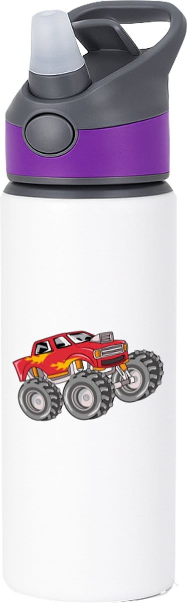 Hacebo® - Monstertruck waterfles met rietje paars - Auto - Autoliefhebbers - Autosport - motorsport - water fles - 650ML