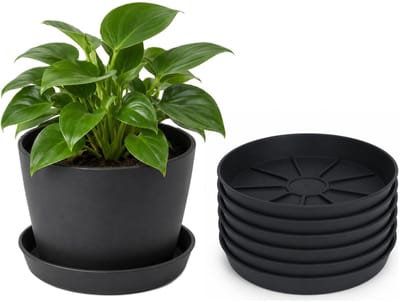 Pro Garden plantenpot onder schotel - 6x - opvang schaal - antraciet - dia 29 cm - Kunststof