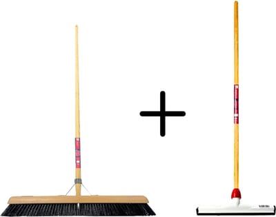 Synx Tools Paardenhaar 60cm + Vloertrekker Kunststof 35cm met Steel 120 cm – Zaalveger – Vloerreiniger – Natuurrubber – Zachte binnenbezem met steel 150cm