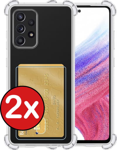Hoesje - 2 Stuks - Geschikt voor Samsung Galaxy A53 - Met Pashouder en Kaarthouder - Telefoon Hoes Shockproof - Back Cover - Siliconen Case - Shock Proof - Pasjes Houder - Telefoonhoes - Transparant