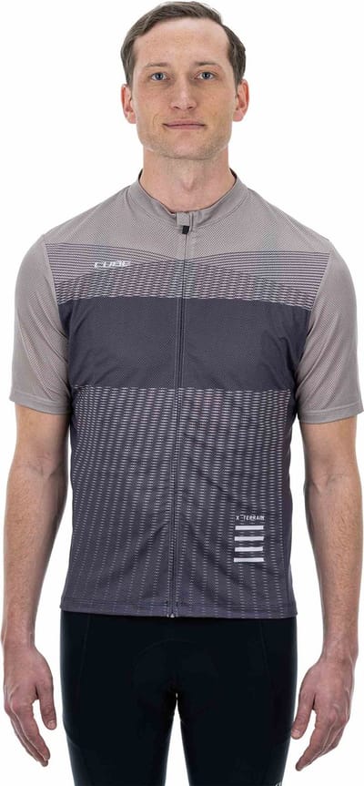 CUBE Fietsshirt ATX JERSEY FULL ZIP S/S BEIGE/GREY S
