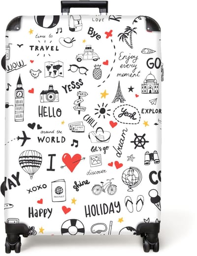 NoBoringSuitcases.com® - Koffer groot - Reiskoffer lichtgewicht - Patroon - Doodle - Reizen - Vakantie - Wit - Rolkoffer met 4 wielen - Grote trolley XL - 98 liter bagage