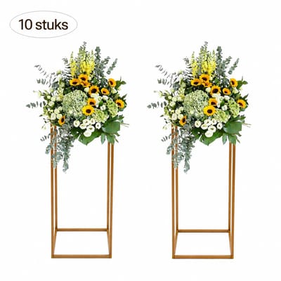 Sello! bloemenstandaard – 10 stuks – bruiloften – feesten – exclusief – stabiele constructie – tot 5kg draagvermogen – onderhoudsvriendelijk 24 x 24 x 60 cm - goud