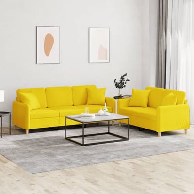 vidaXL - 2-delige - Loungeset - met - kussens - stof - lichtgeel