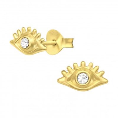 WeLoveSilver - Oorstekers - Gold Plated - Oog met Kristal - Zilver