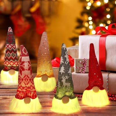 DAJASD Kerstkabouters LED, 5 Stuks, 20 cm, Kerstdecoratie, Kabouter Met LED, Lichtgevende Kerstkabouters, Kerstfiguren, Decoratie Voor Kerstboom, Geschenken