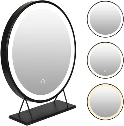 Ronde Verlichte Make-up Spiegel met Metalen Frame - Tafelmodel en Staand - Dimbare LED Verlichting