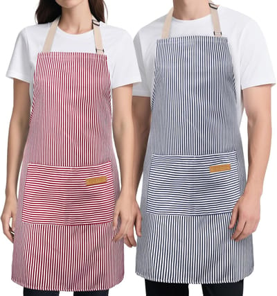 JeiibrZui Keukenschort - Koks Schort - Zacht & Verstelbare Halslijn Met Dubbele Zakken - 2 Stuks - Unisex Keukengereedschap Voor Thuis Koken Roze + Blauw