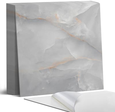 Coloray Plaktegels - Elegant marmerpatroon Portugese Tegels - 30 cm x 30 cm - Grijs Plaktegels - 9 stuks - Vierkant PVC Tegels - Plaktegels Keuken - Zelfklevende Vloertegels - Vinyl Tegels - Zelfklevende Tegels