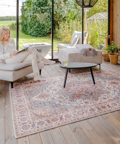 Vintage buitenkleed - Valenca Brio beige/lichtblauw 80x150