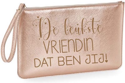 Toilettas leerlook cadeau de leukste vriendin dat ben jij-rose gold-cadeau kerst-verjaardag