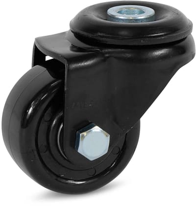 Zwart nylon zwenkwiel met centraal gat - 50mm - 150kg