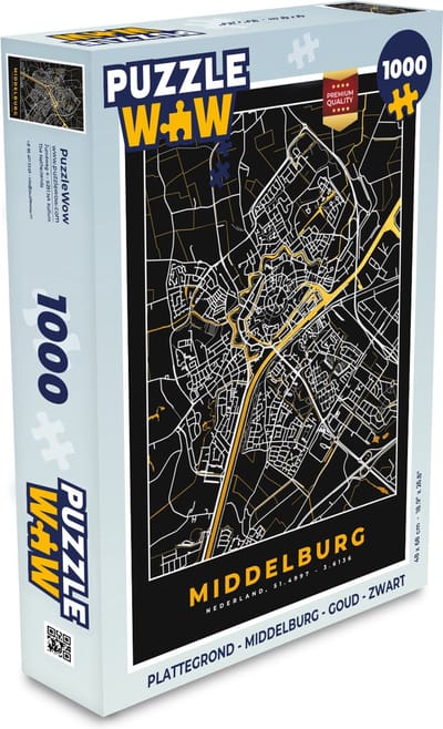 Puzzel Plattegrond - Middelburg - Goud - Zwart - Legpuzzel - Puzzel 1000 stukjes volwassenen - Stadskaart