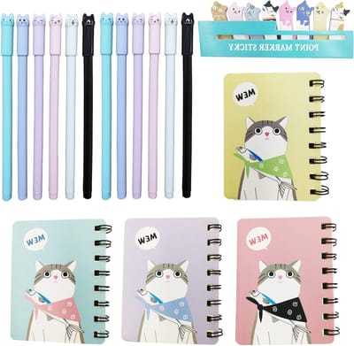 Creatieve Gelpennen voor Kattenliefhebbers - 12 Stuks met 4 Kleine Notitieboekjes en 1 Kattennotitie - Perfect Cadeau voor Thuis, Kantoor en School