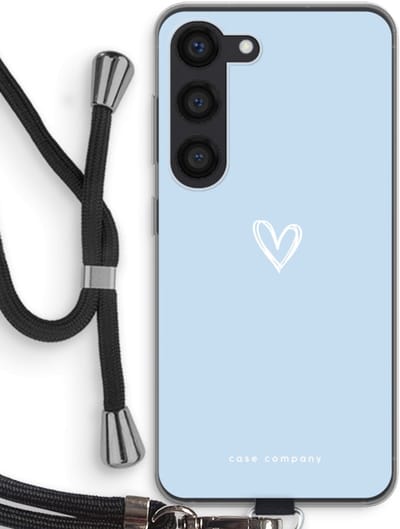 Case Company® - Hoesje met koord geschikt voor Samsung Galaxy S23 hoesje met Koord - Klein Hart Blauw - Telefoonhoesje met Zwart Koord - Bescherming aan alle Kanten en Over de Schermrand