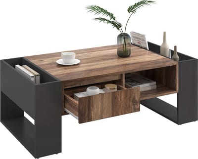 Merax Salontafel 111x60x40 cm – Houtlook – Lade en Dubbelzijdige Opbergruimte – Antraciet