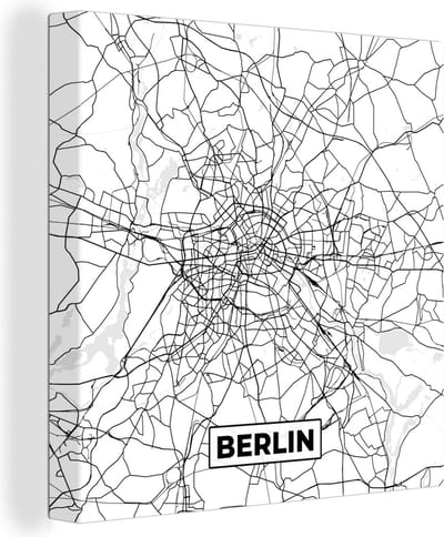 Canvas Schilderij Berlin - Kaart - Plattegrond - Stadskaart - 20x20 cm - Wanddecoratie