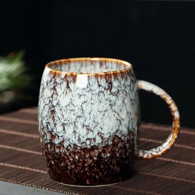 400ML Europese Retro Keramische Mok Ronde Ovengeglazuurde Keramische Koffiekop Ontbijt Melk Theekop Kantoor Huishouden Stel Waterbekers 401-500ml white
