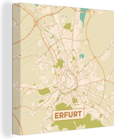 Canvas Schilderij Plattegrond - Erfurt - Vintage - Kaart - Stadskaart - 20x20 cm - Wanddecoratie