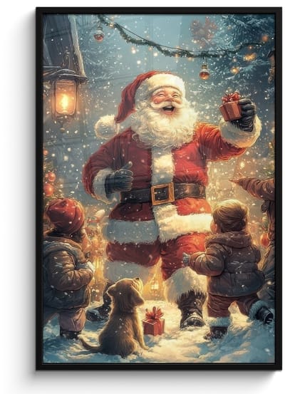 Poster in lijst - Fotolijst 80x120 cm - Posters - Kerstvreugde - Sneeuw - Kleurrijk - Posterlijst zwart - Decoratie - Wanddecoratie woonkamer - Muurdecoratie slaapkamer - Kerstversiering - Kerstdecoratie voor binnen - Kerstmis
