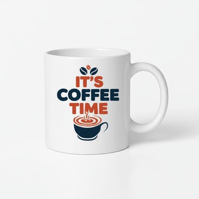 Mok 'It's Coffee Time' - Uniek Koffie Design - Keramische Koffie Tijd Beker