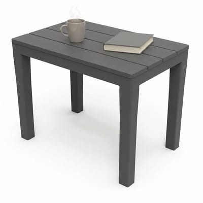 Cheqo® Bijzettafel Antraciet - Kunststof Tuintafel - Buitentafeltje - Balkontafel - Campingtafel - Krukje - Voetenbankje - Bankje - Tuinkrukje - Houtlook - Weerbestendig - voor Tuin, Balkon en Camping