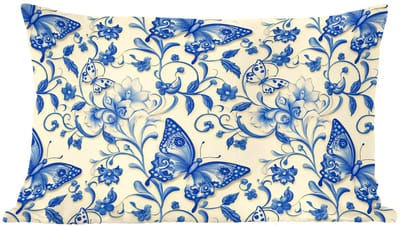 Sierkussens - Kussentjes Woonkamer - 60x40 cm - Vlinders - Bloemen - Blauw - Botanisch