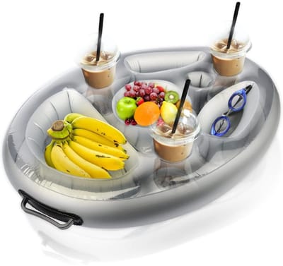 longziming -Opblaasbare Drijvende Drankhouder - Zwevend Snackrek - Opblaasbaar Vlot - 2-in-1 Drank En Snack Functie - Automatisch Sluitend Ventiel - Glad En Glanzend Oppervlak - Veilig Voor Herhaald Gebruik - 1 Stuk