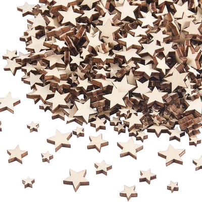 1000 Stuks Mini Ster Houten Uitsparingen - Onvoltooide Decoratieve Sterren voor Bruiloft, Feest en Kerstdecoratie - Diverse Maten en Kleine Blanco Houten Plakjes
