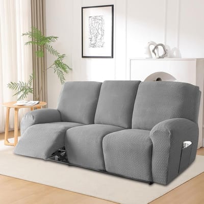 Complete Set van 8 Stoelhoezen voor Relaxstoelen - Bescherming voor Tv-stoelen, Stretch Hoezen met Zakjes in Lichtgrijs
