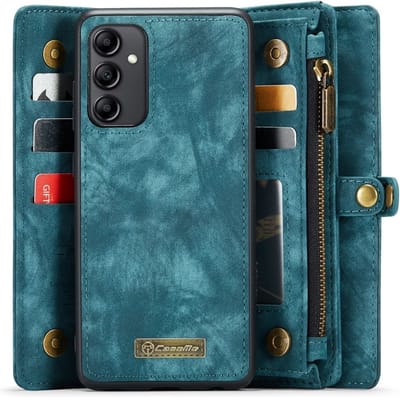 CaseMe Hoesje - Geschikt voor Samsung Galaxy A14 Hoesje - CaseMe 008 2-in-1 Book Case & Back Cover met Portemonnee - Blauw
