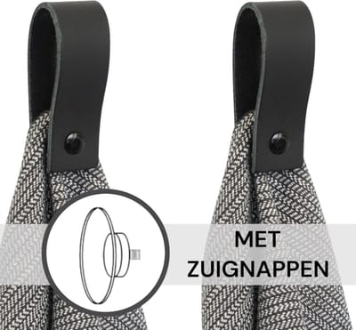 Handles and more® - 2x Leren magneet-lus met Zuignap - Zwart - incl. plakstrip (handdoekhaak - handdoeklus - handdoekhanger - magnetische handdoekhouder)