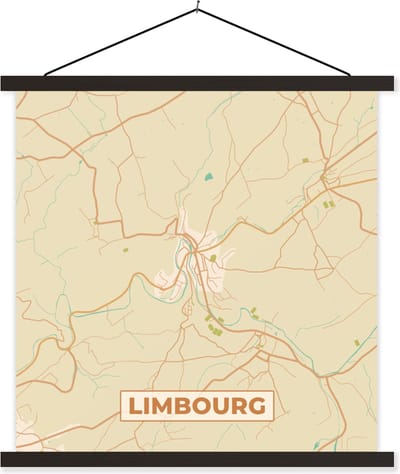 Posterhanger incl. Poster 60x60 cm - Schoolplaat - Limbourg - België - Stadskaart - Plattegrond - Kaart - Textielposter - Zwarte latten - Stadskaart